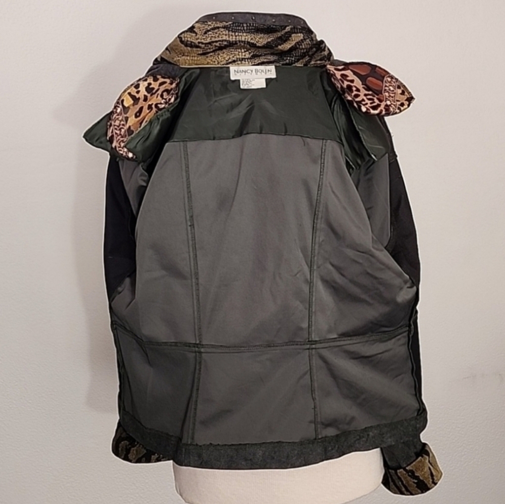 Nancy Bolen Jacket Faux Suede with Animal Print Accents Green Plus Size 14 - Picture 11 of 15